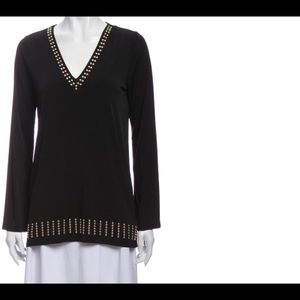 Micheal Kors V-Neck Long Sleeve Studded Accent Top